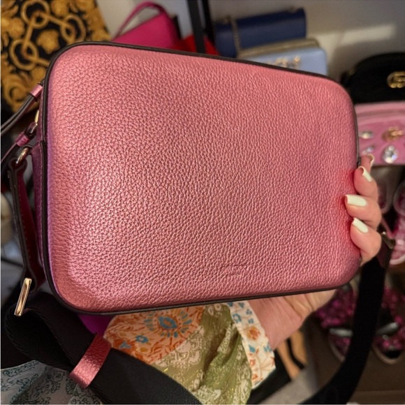 NWT Jimmy Choo Metallic Calfskin Logo Camera Bag in peony pink leather. - Picture 4 of 13
